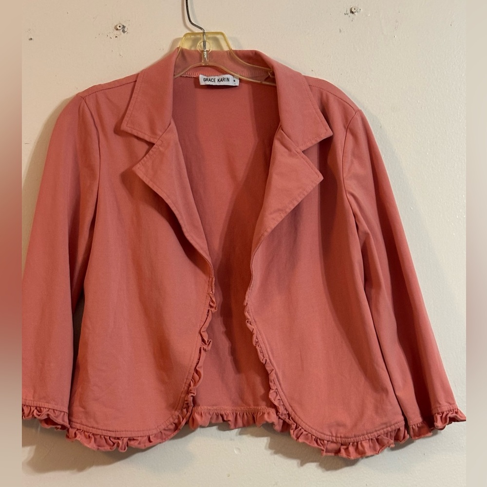 Grace Karin Women's Coral Ruffle Blazer